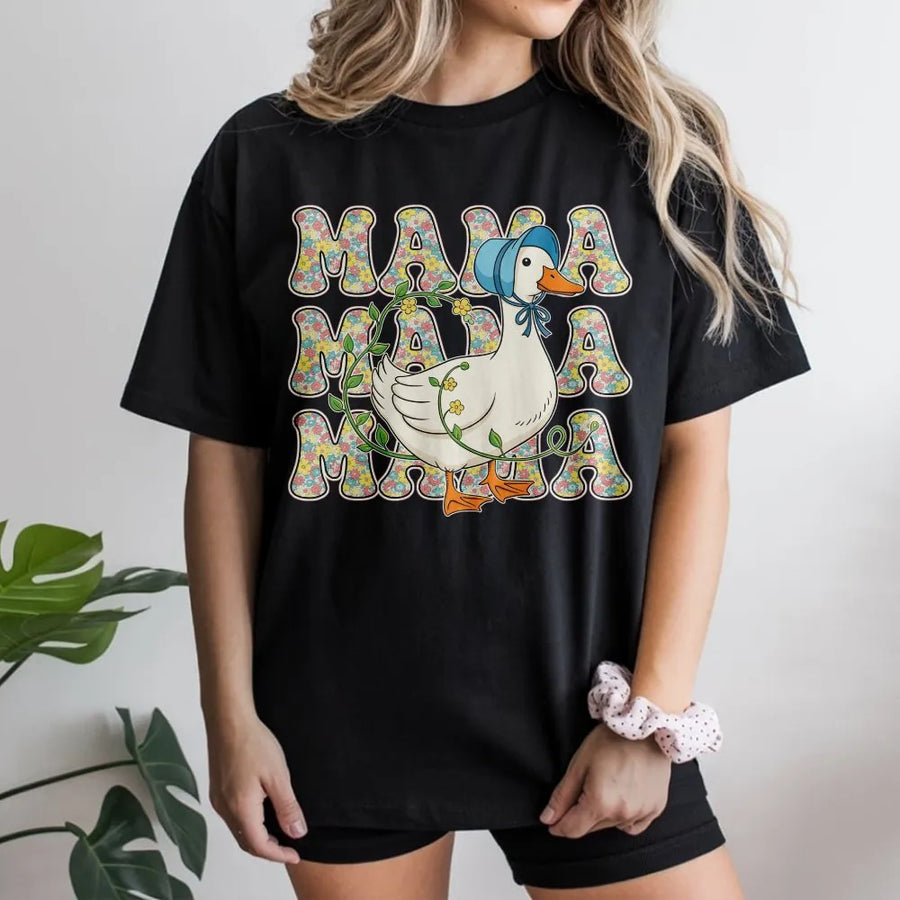 Floral Mama Goose T-Shirt | Retro Botanical Duck Design | Premium 100% Cotton Tee | Perfect Mother's Day 2026 Gift for Mom