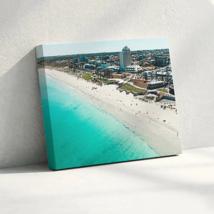 Scarborough Beach Canvas Wall Art | Aerial Ocean Photography Print | Premium Gallery Wrap Canvas | Modern Coastal Home Decor Gift