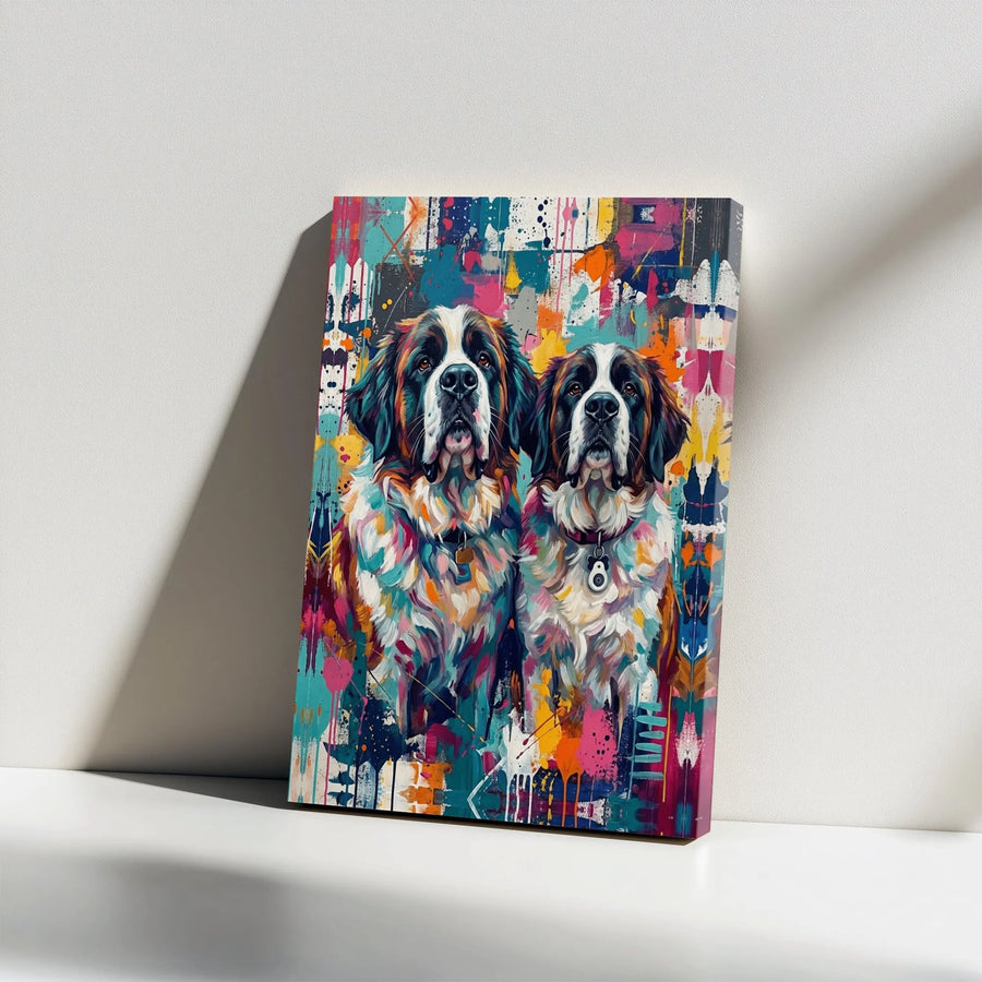 Saint Bernard Canvas Wall Art | Colorful Abstract Dog Portrait | Premium Gallery Wrapped Canvas | Modern Home Decor Gift for Dog Lover