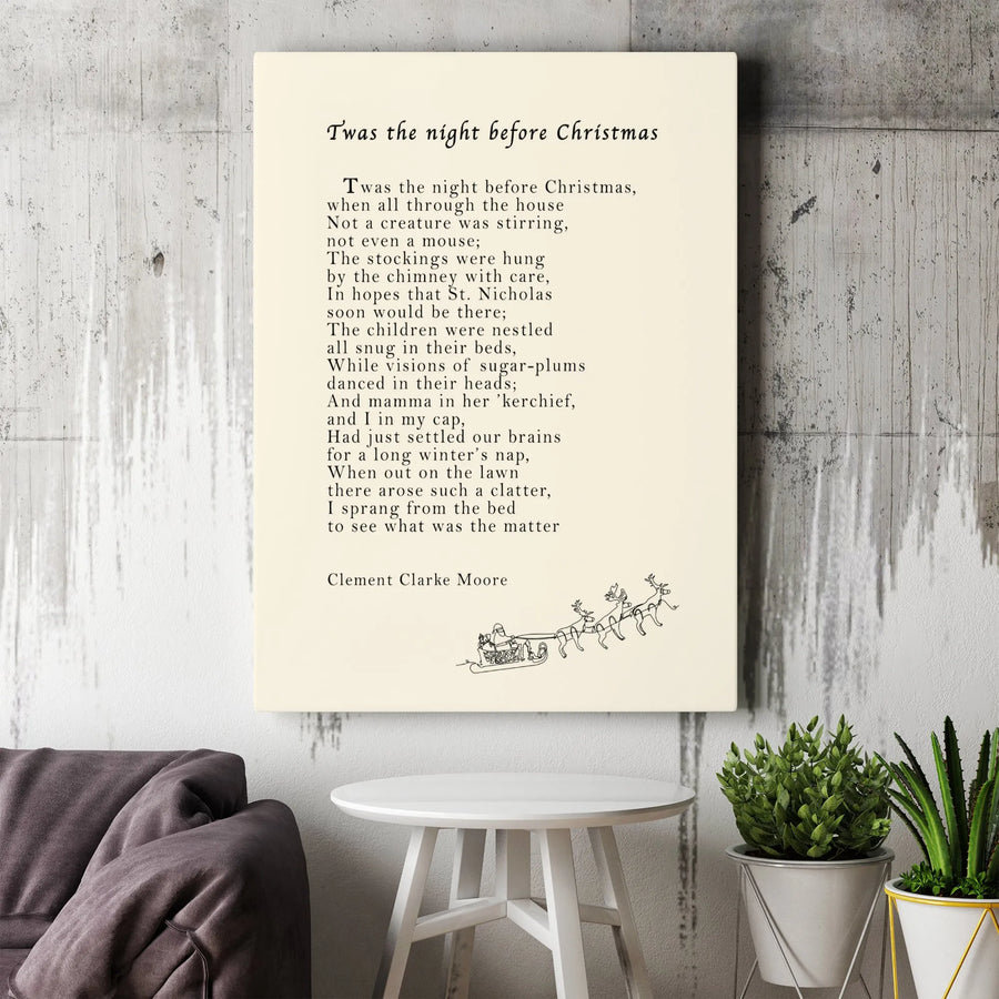 Twas The Night Before Christmas Wall Art | Classic Poem Canvas Print | Premium Gallery-Wrapped Decor | Festive Holiday Gift for Christmas Lovers
