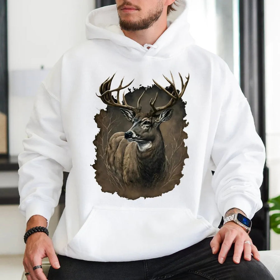 Whitetail Deer Hoodie | Majestic Wildlife Buck Graphic | Premium Cotton Blend Sweatshirt | Nature Lover Gift for Outdoorsmen