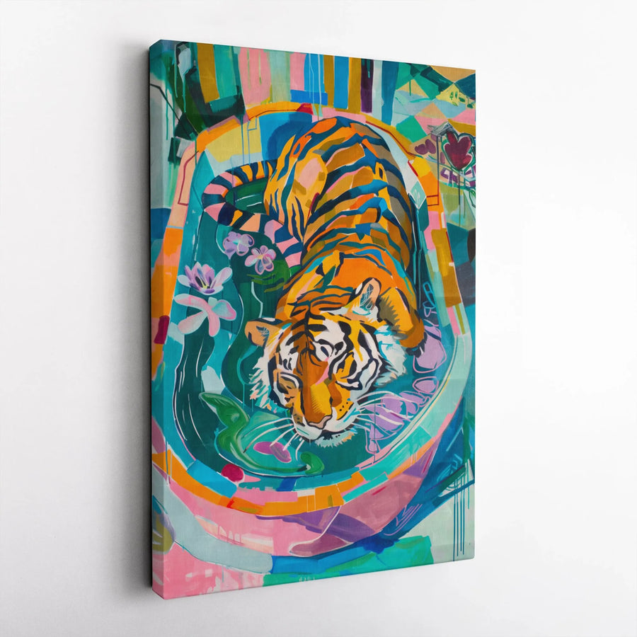 Colorful Tiger Canvas Print | Abstract Floral Jungle Wall Art | Gallery Quality 1.25-inch Profile | Modern Living Room Home Decor Gift