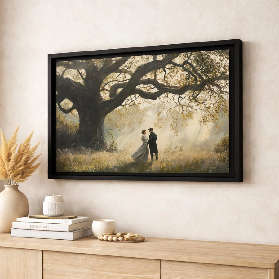 Romantic Couple Canvas Wall Art | Regency Era Under Oak Tree Portrait | Premium Gallery Wrap Print | Anniversary Wedding Gift for Her