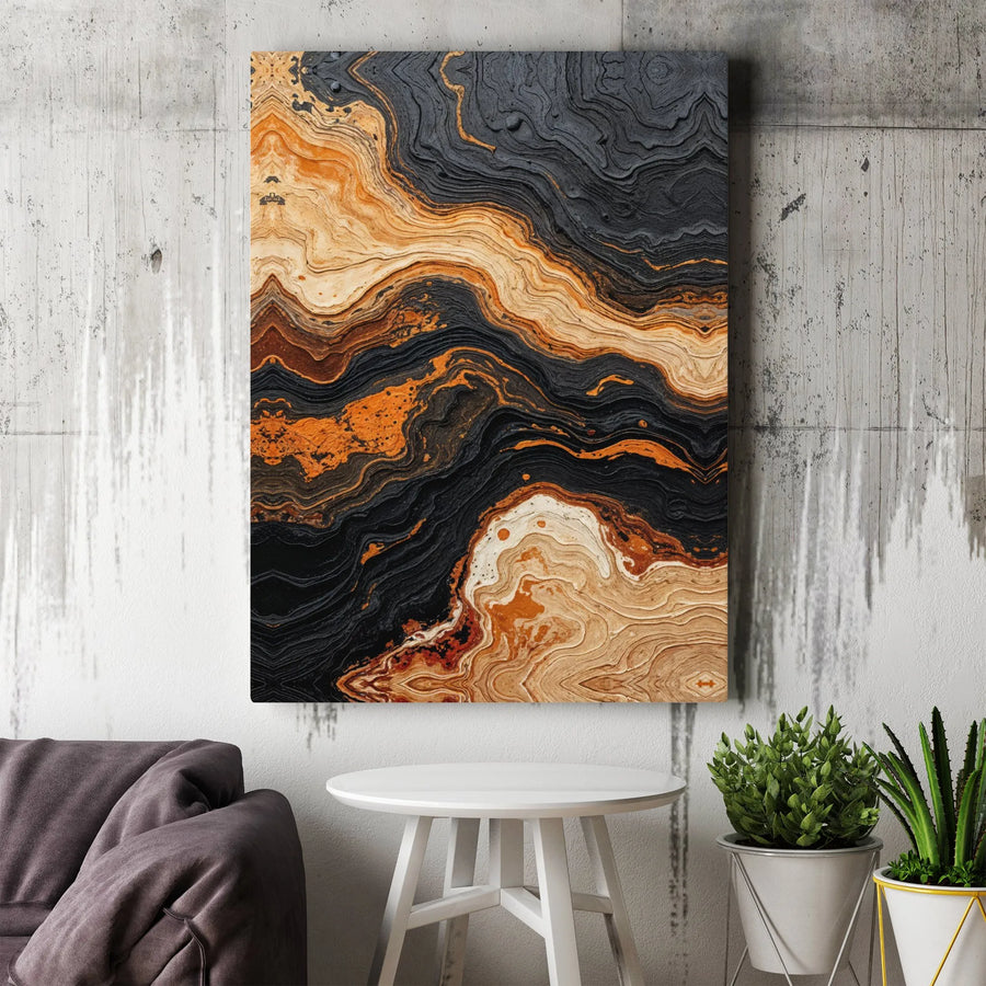 Abstract Canvas Wall Art | Textured Black and Copper Marble Print | Premium Gallery Wrapped Canvas | Modern Home Decor Gift