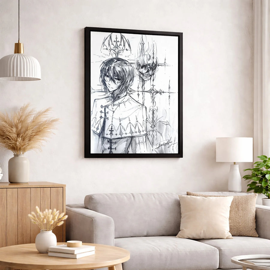 Gothic Anime Canvas Print | Dark Fantasy Sketch with Crowned Skull | Premium Gallery-Wrapped Wall Art | Emo Aesthetic Home Decor Gift for Him