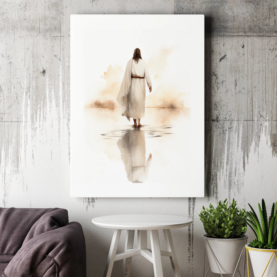 Jesus Walking On Water Canvas | Watercolor Christian Wall Art | Premium Gallery Wrapped Decor | Spiritual Religious Gift For Home And Office