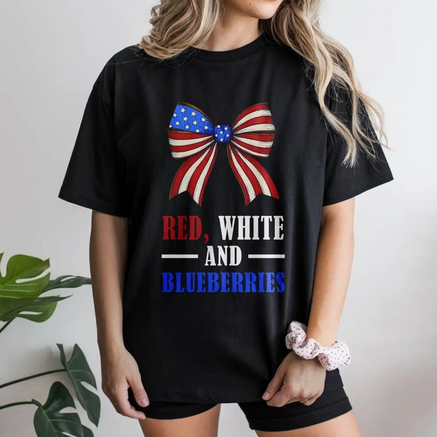 Red White And Blueberries T-Shirt | Patriotic American Flag Bow Design | Premium Soft Cotton Blend | 4th of July Gift for Women and Men