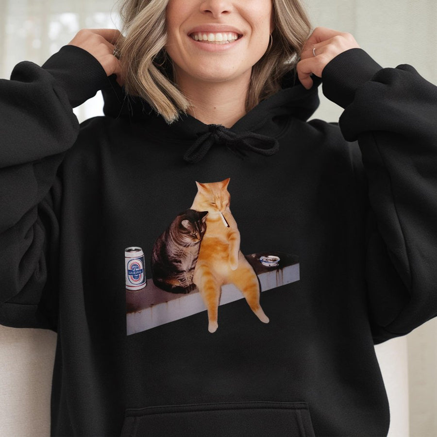 Funny Smoking Cat Hoodie | Retro Meme Graphic Sweatshirt | Premium Cotton Blend | Unisex Gift For Cat Lovers And Meme Enthusiasts