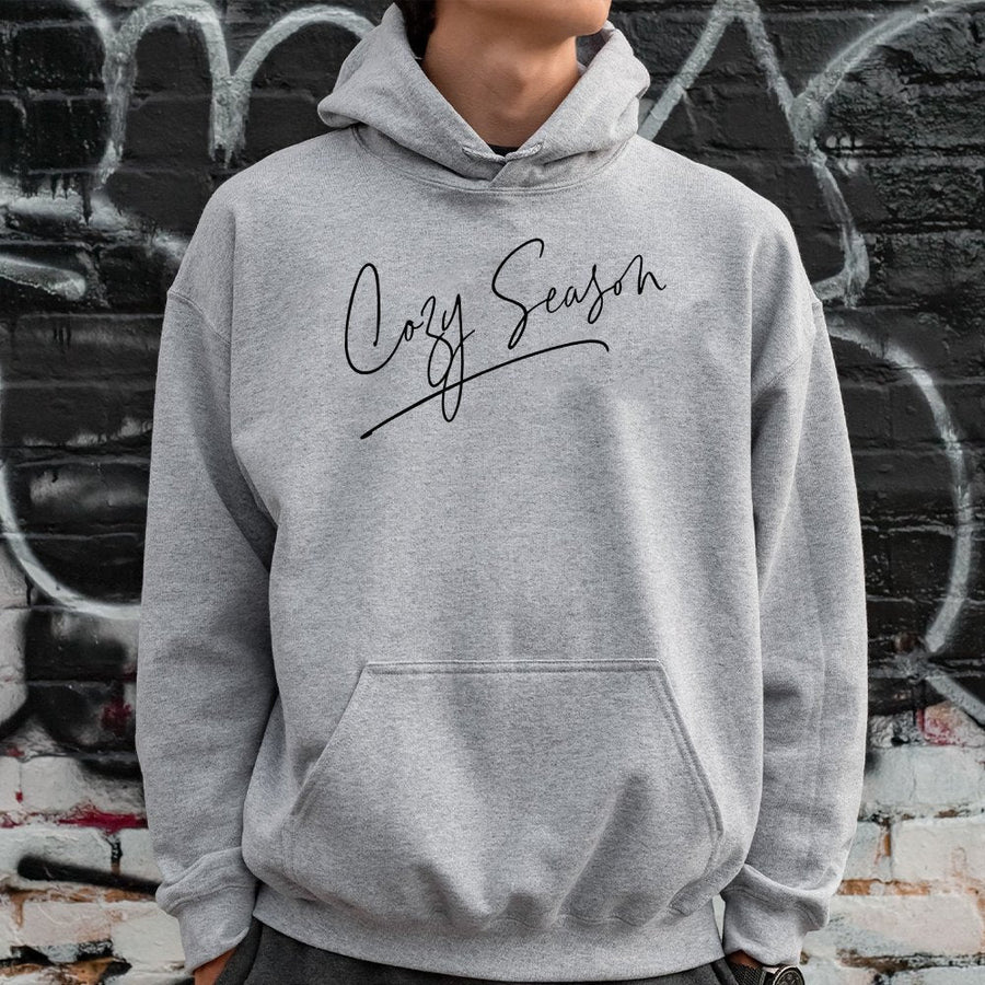 Cozy Season Hoodie | Minimalist Script Graphic Sweatshirt | Premium Cotton-Blend | Aesthetic Fall Winter Gift for Women & Men