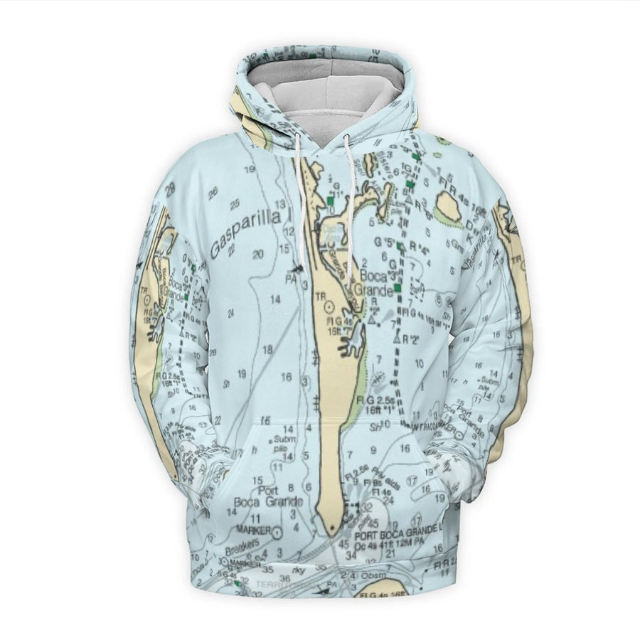 Gasparilla Island Nautical Map Hoodie | Boca Grande Chart Print | Premium Soft Fleece | Gift for Boaters and Fishing Enthusiasts