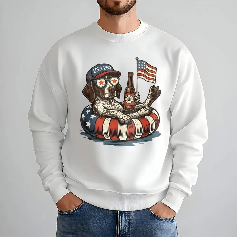 Patriotic GSP Sweatshirt | USA 250 American Flag Dog Graphic | Soft Cotton Blend | 4th of July Gift for Pointer Owner