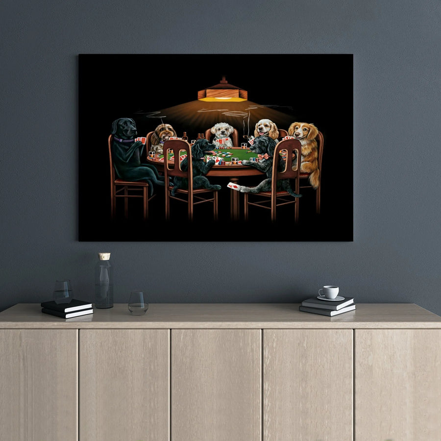 Dogs Playing Poker Canvas Wall Art | Funny Dog Card Game Print | Premium Gallery Wrap Decor | Gift for Dog Lovers and Poker Players