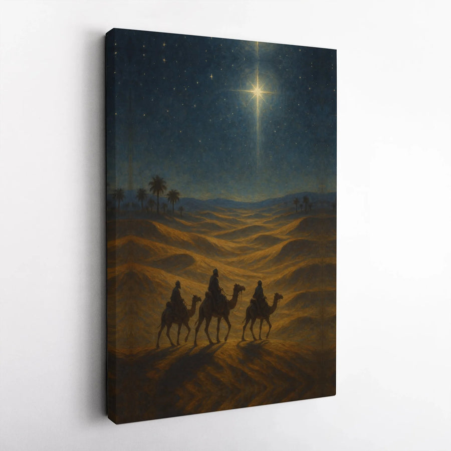 Nativity Scene Canvas Print | Three Wise Men Following The Star of Bethlehem | Premium 1.25" Gallery Wrapped Wall Art | Religious Christmas Home Decor Gift
