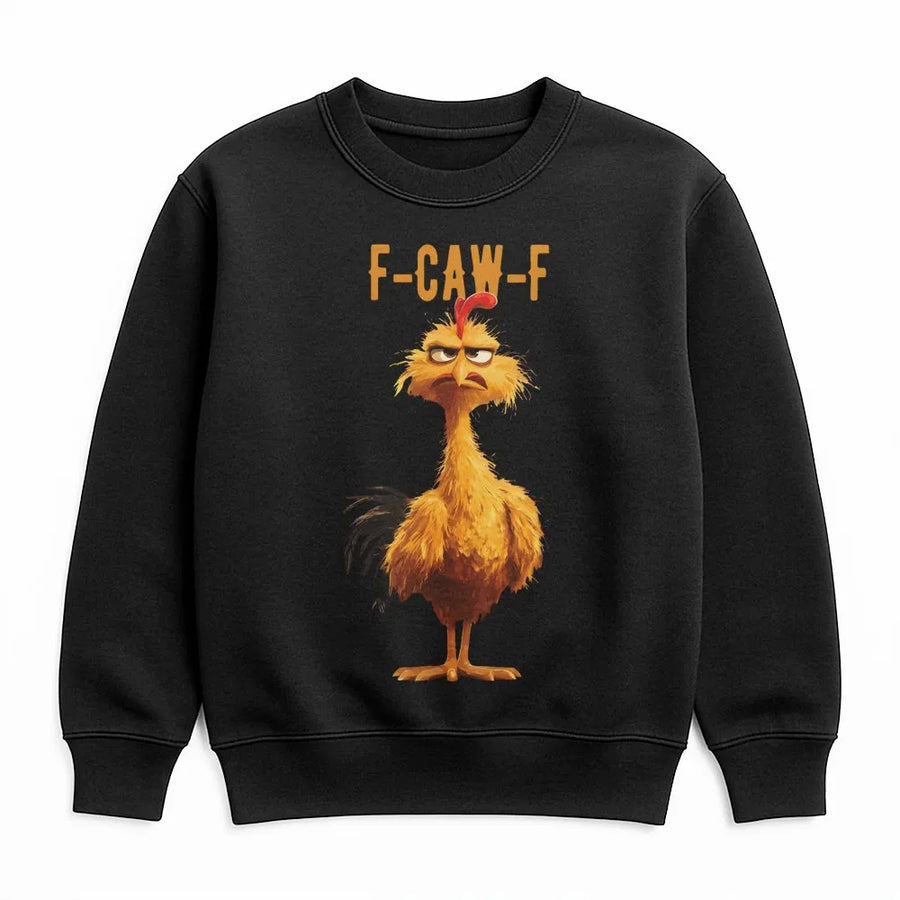 Funny Rooster Sweatshirt | F-Caw-F Farm Animal Graphic | Premium Cotton Blend Crewneck | Sarcastic Chicken Lover Gift for Him and Her