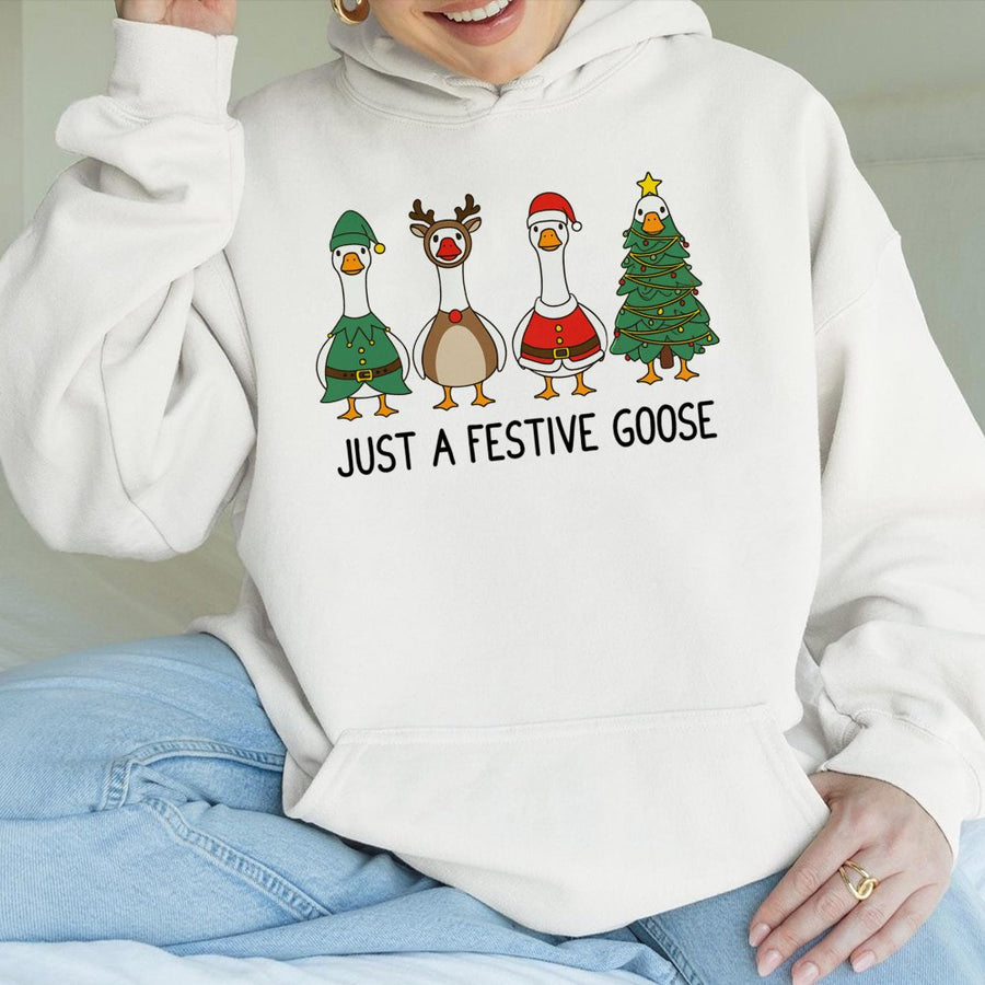 Funny Christmas Goose Hoodie | Cute Festive Bird Graphic Print | Premium Cotton-Poly Blend | Holiday Gift for Women and Men