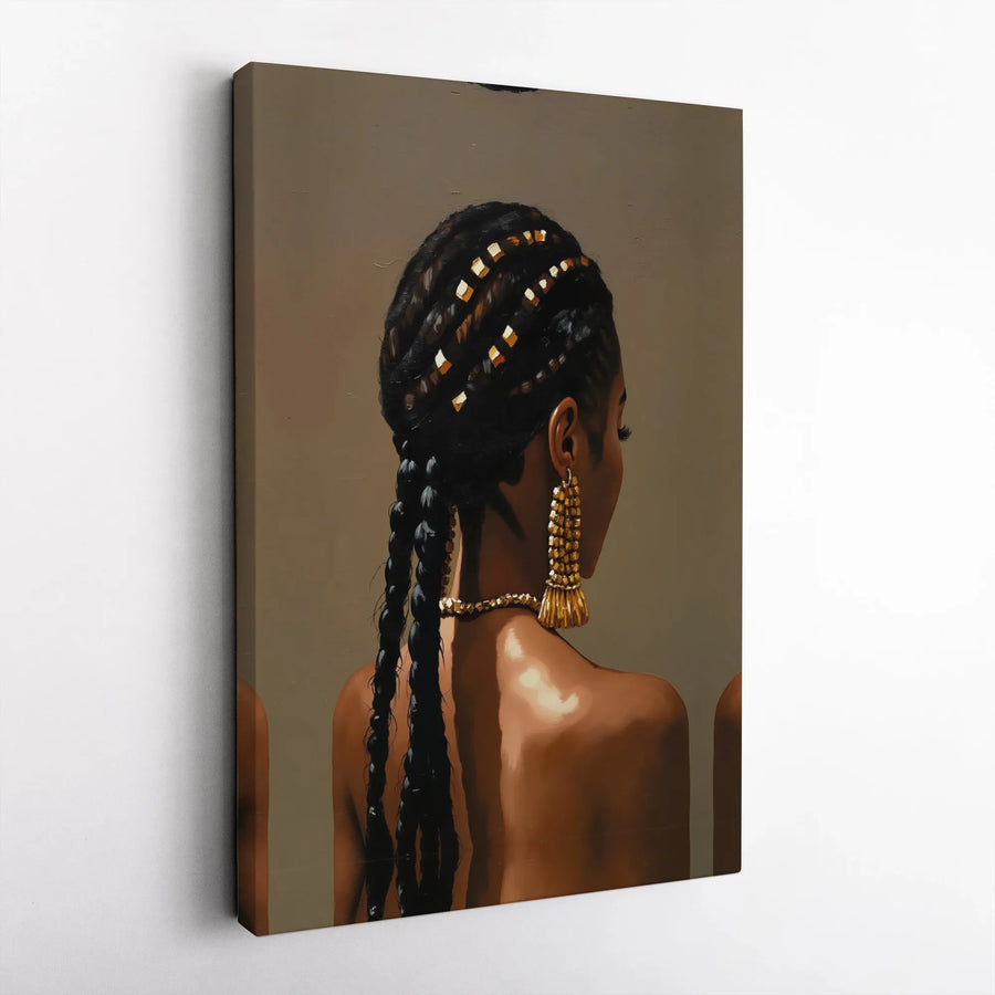 Black Woman Portrait Wall Art | African American Female Braids Design | Gallery Quality Canvas Print | Elegant Modern Home Decor Gift