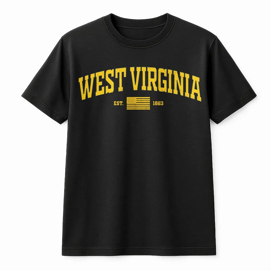 Vintage West Virginia T-Shirt | Retro Collegiate EST 1863 Graphic | Premium 100% Cotton Tee | State Pride Souvenir Gift for Men & Women