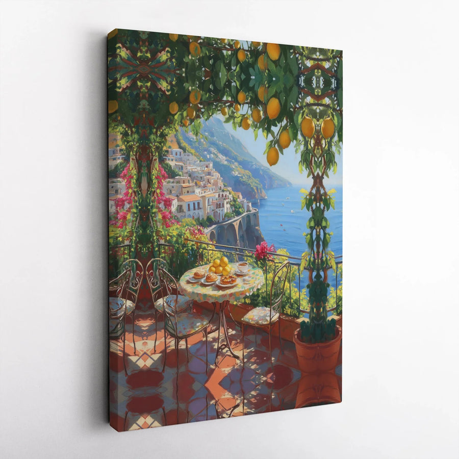 Amalfi Coast Wall Art | Mediterranean Lemon Tree Balcony View | Premium Gallery Wrap Canvas | Italy Travel Decor Gift for Home