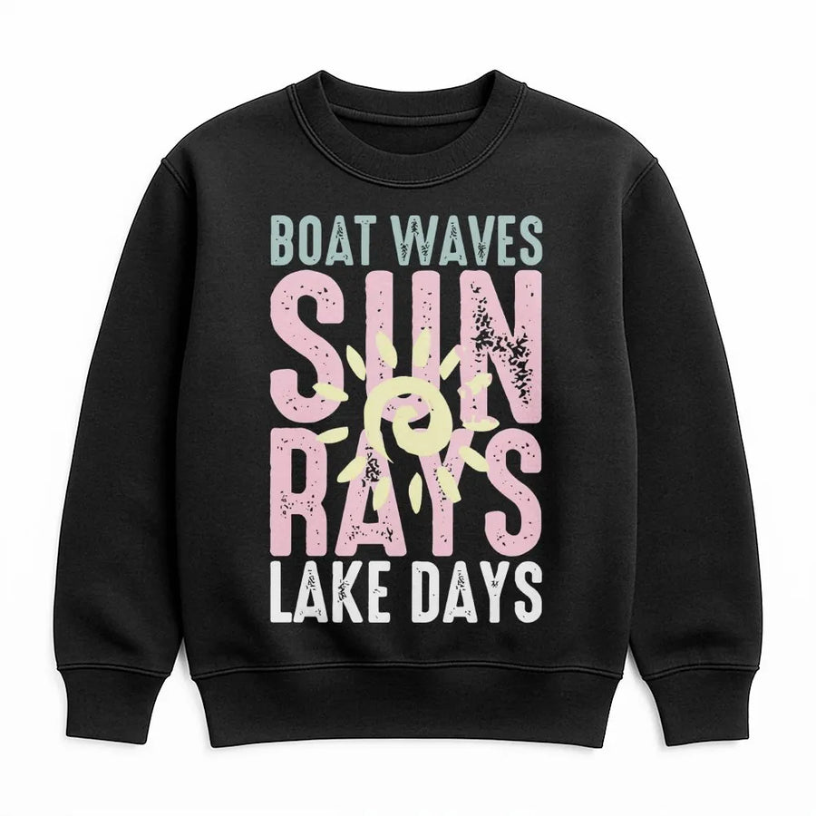 Boat Waves Sun Rays Lake Days Sweatshirt | Retro Summer Graphic Pullover | Soft Cotton Blend Sweatshirt | Premium Gift for Boating & Lake Lovers