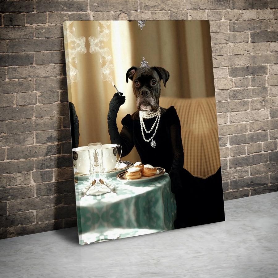 Boxer Dog Wall Art | Elegant Glamour Portrait in Black Dress | Premium 1.25" Gallery Canvas | Unique Dog Lover Gift for Home Office Decor