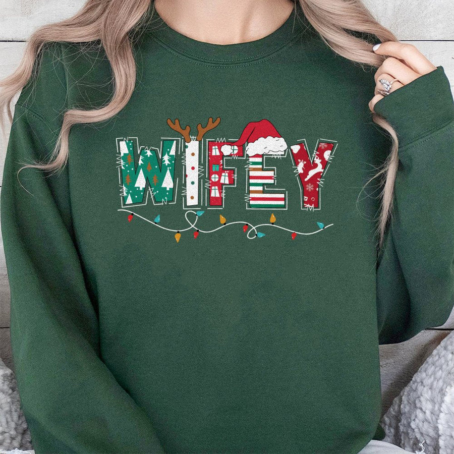 Wifey Christmas Sweatshirt | Festive Holiday Graphic Design | Soft Cotton Blend | Cute Matching Couple Gift for Wife