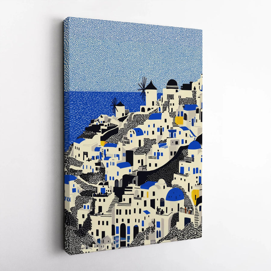 Santorini Greece Canvas Wall Art | Modern Graphic Travel Print | Premium Fade-Resistant Canvas | Mediterranean Home Decor Gift