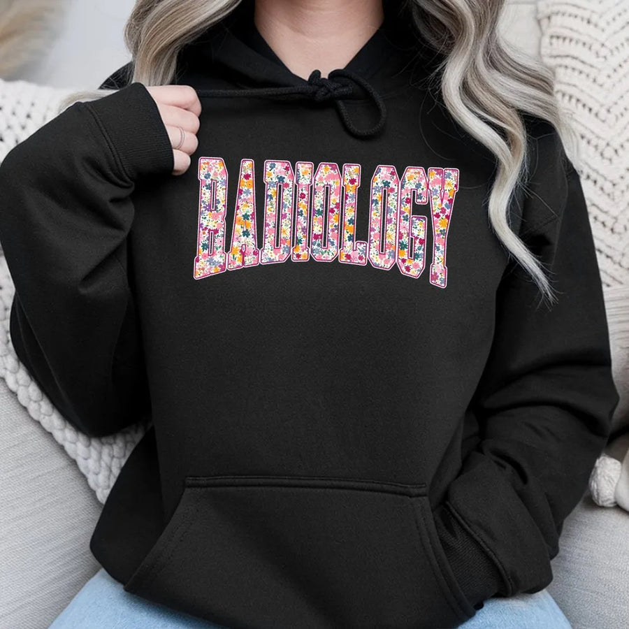 Radiology Technologist Hoodie | Floral Varsity Lettering Design | Premium Cotton Blend | Gift for Rad Tech Student or Radiologist