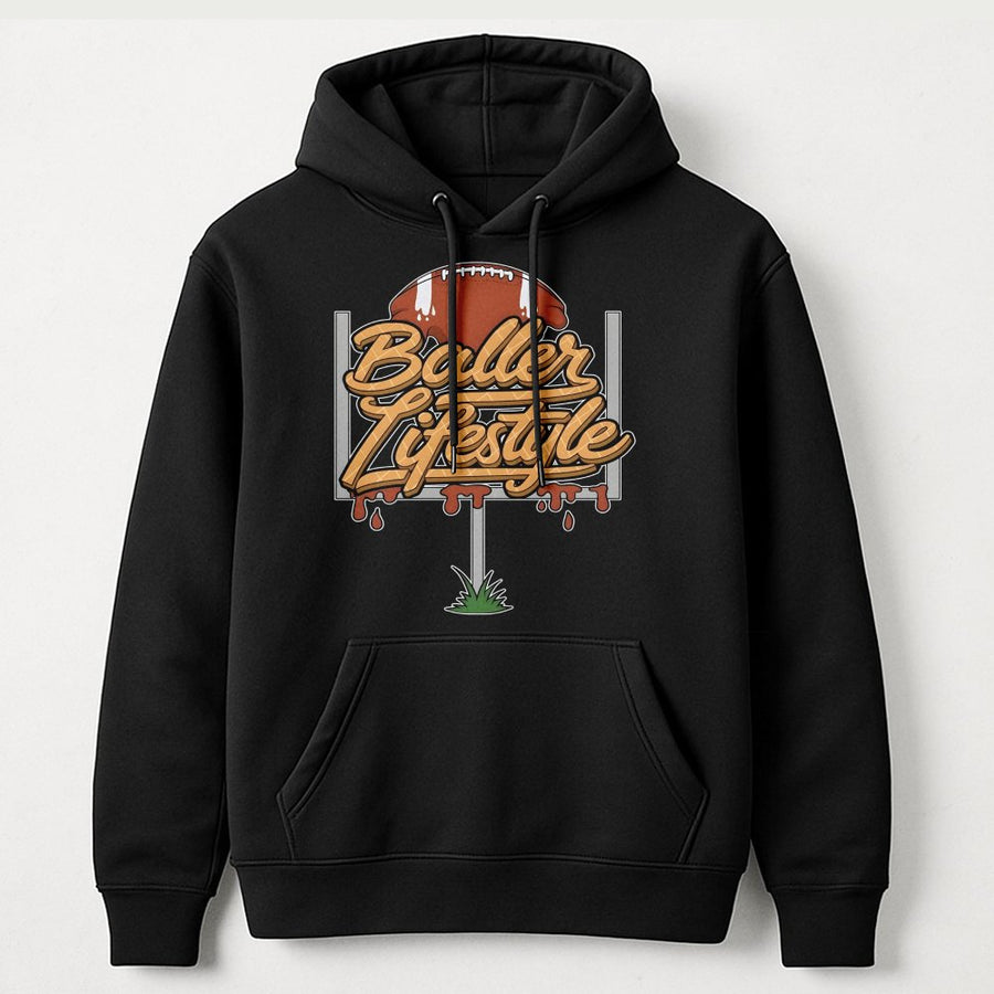 Baller Lifestyle Football Hoodie | Drip Goal Post Graphic | Premium Cotton Blend | Unisex Sports Fan Gift for Teens and Adults