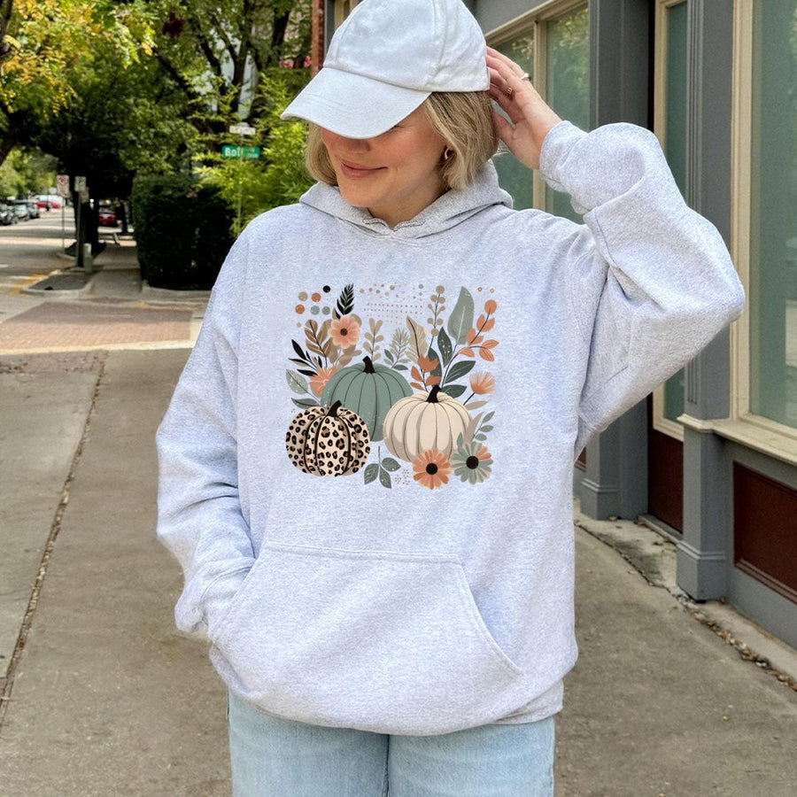 Boho Pumpkin Fall Hoodie | Leopard Print Autumn Graphic | Premium Cotton Blend | Cozy Thanksgiving Gift for Her