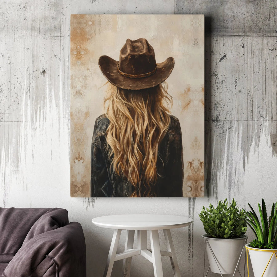 Cowgirl Canvas Wall Art | Rustic Blonde Western Portrait | Premium Gallery-Wrapped Print | Country Home Decor Gift