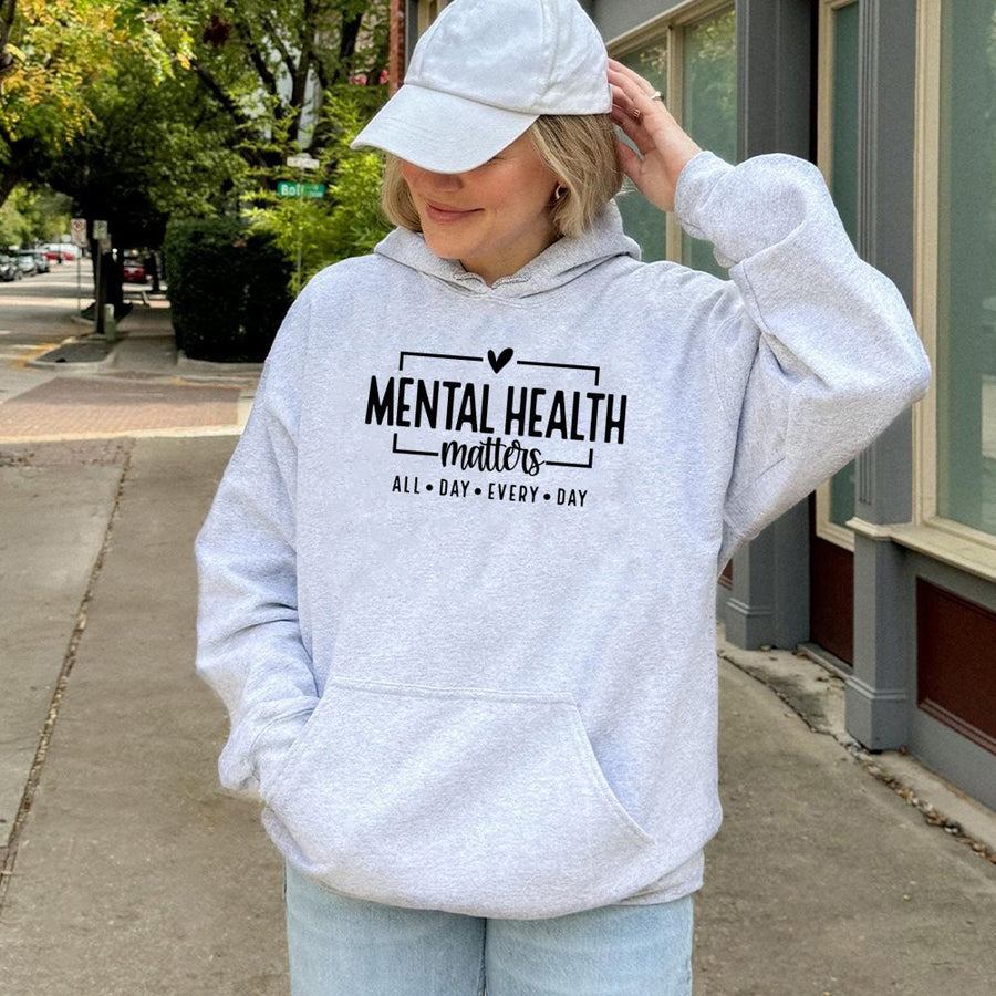 Mental Health Matters Hoodie | Motivational Self-Care Graphic Sweatshirt | Premium Cotton-Blend | Empowerment Gift for Therapist or Advocate