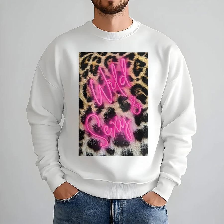 Wild and Sexy Leopard Print Sweatshirt | Neon Pink Aesthetic Graphic | Premium Cotton Blend | Trendy Coquette Gift for Her