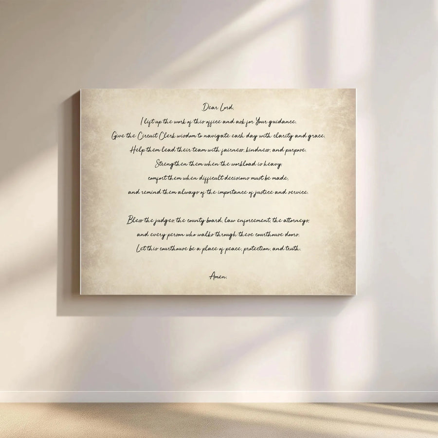 Circuit Clerk Prayer Canvas Wall Art | Inspirational Office Blessing Decor | 1.25 Inch Gallery Wrap Print | Professional Legal Gift Idea