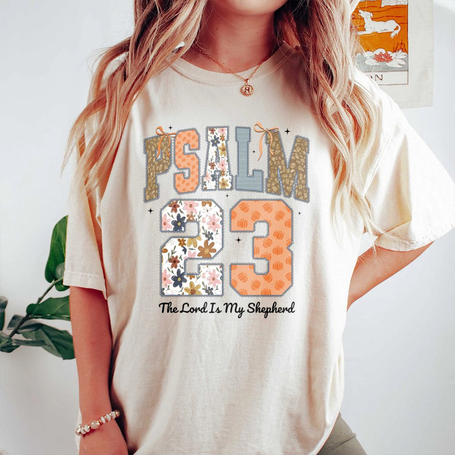 Psalm 23 T-Shirt | The Lord Is My Shepherd Floral Graphic | 100% Cotton Premium Tee | Christian Fall Thanksgiving Gift for Women