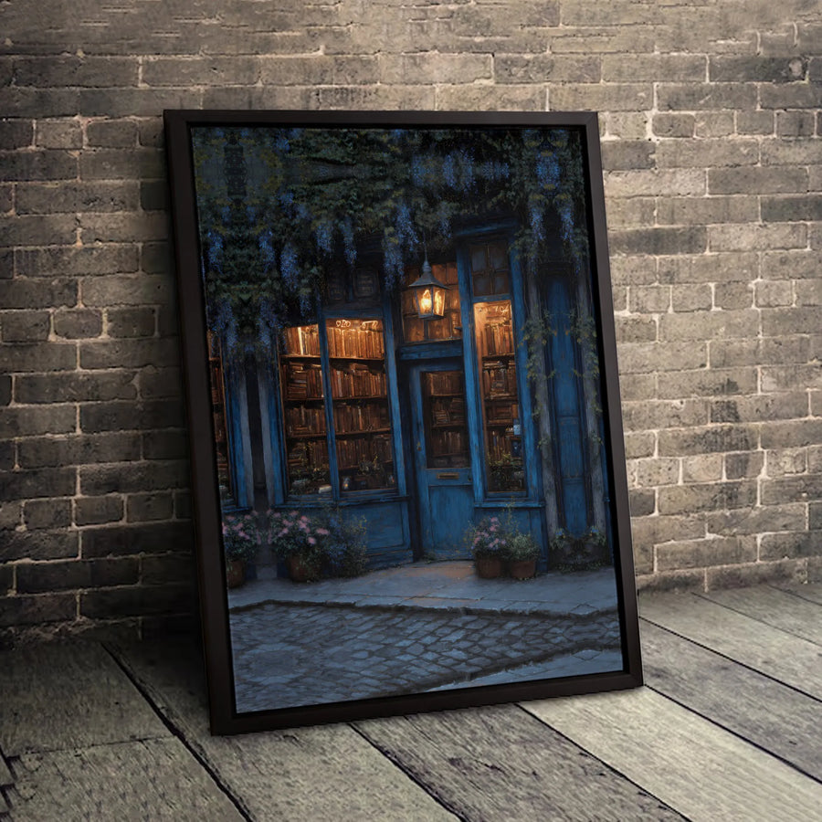 Cozy Bookstore Canvas Print | Whimsical Night Library Wall Art | Premium 1.25 Inch Gallery Wrap | Gift for Book Lovers and Readers