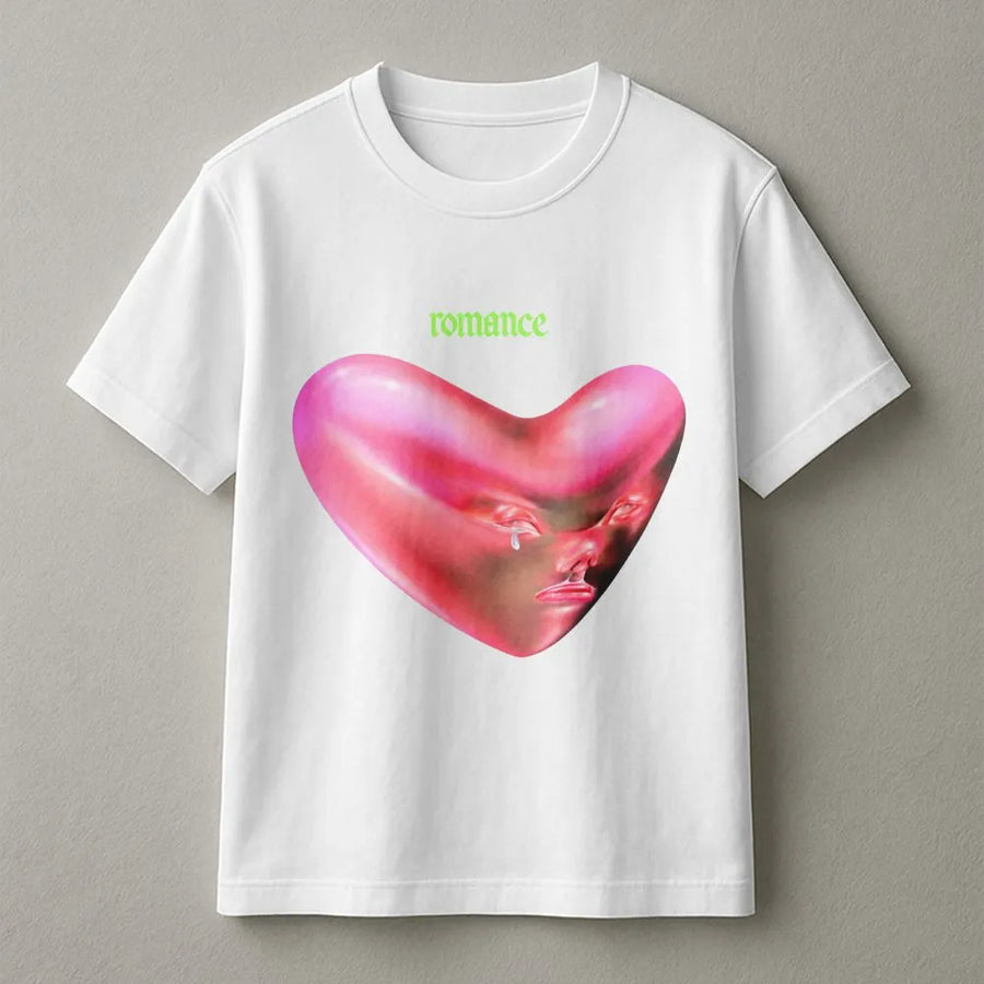 Romance Heart Graphic T-Shirt | Surreal Face Melting Artwork | 100% Cotton Premium Tee | Indie Rock Aesthetic Fan Gift