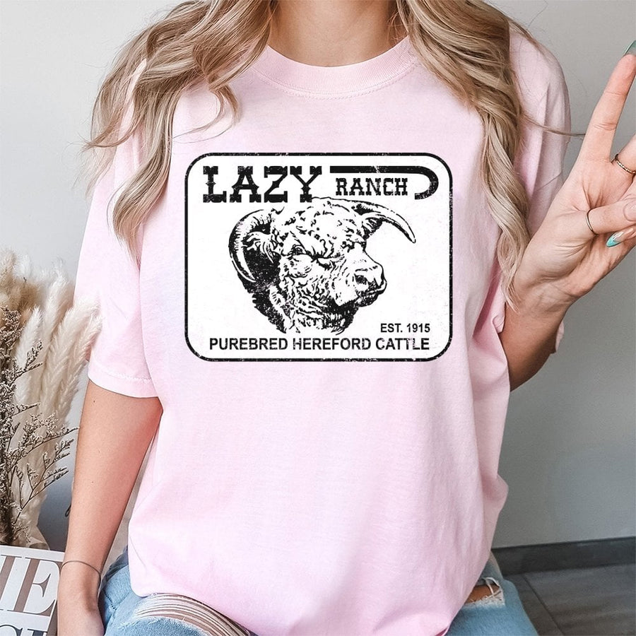 Lazy Ranch Hereford Cattle T-Shirt | Vintage Style Farm Animal Graphic | 100% Cotton Premium Tee | Western Country Living Gift For Ranchers