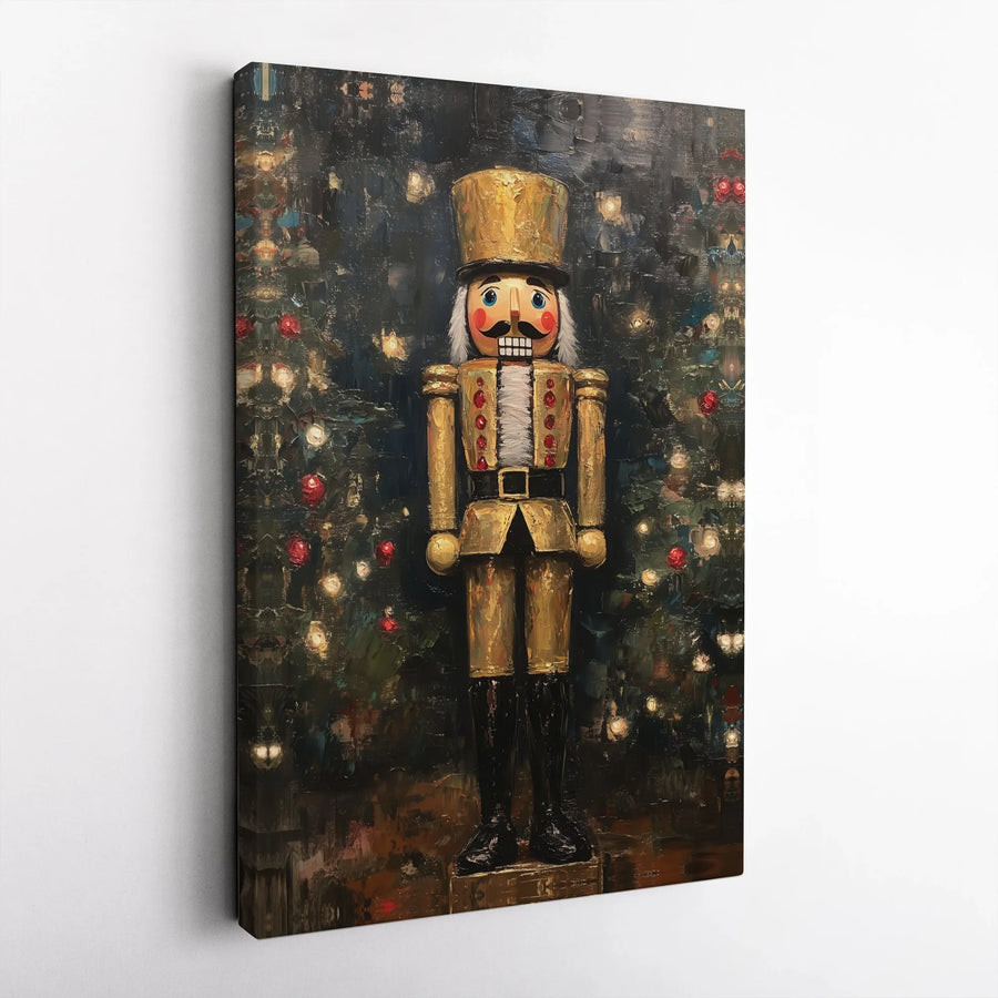 Gold Nutcracker Canvas Wall Art | Impressionist Christmas Soldier Decor | Premium Gallery-Wrapped Print | Holiday Seasonal Gift for Home
