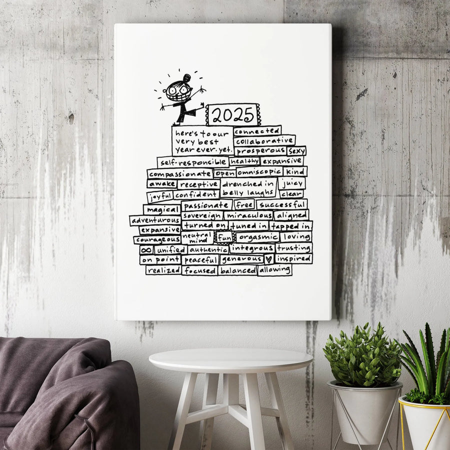 Inspirational 2025 Canvas Print | Hand-Drawn Motivational Word Cloud | Gallery-Quality Thick Canvas | New Year Goal Setting Gift