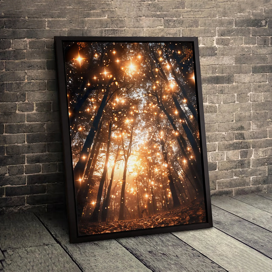 Enchanted Forest Canvas Print | Magical Glowing Fireflies Wall Art | Premium Fade-Resistant Gallery Wrap | Whimsical Home Decor Gift