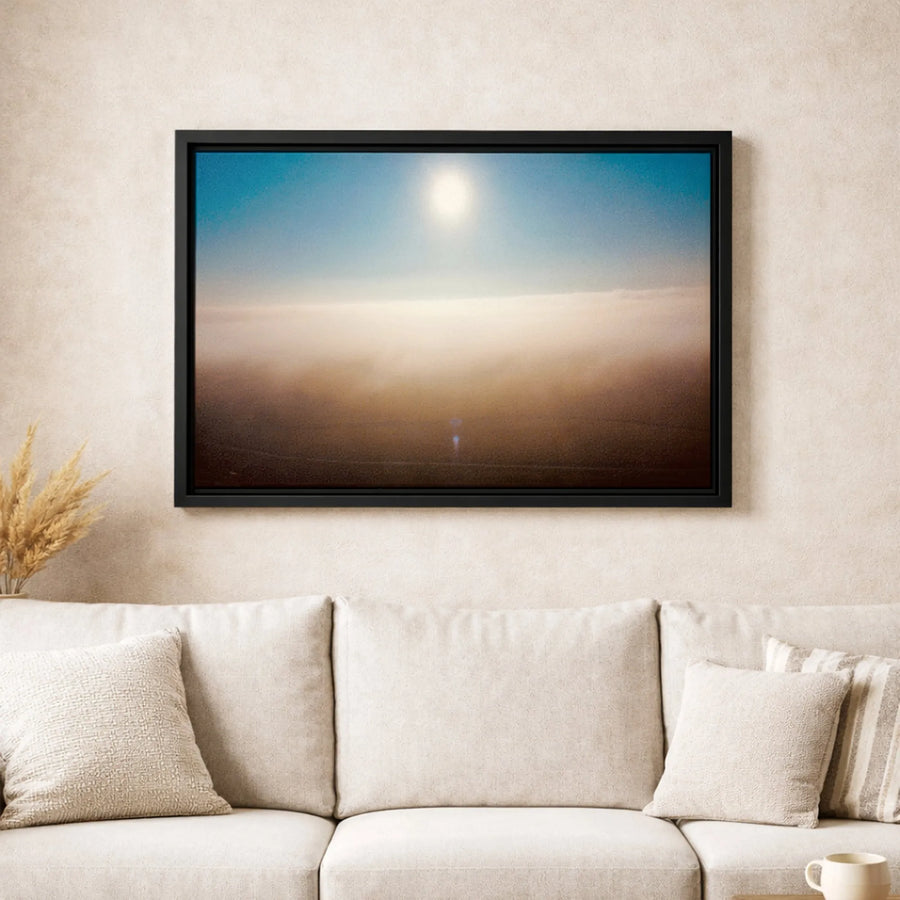 Sunrise Over Foggy Landscape Canvas Art | Ethereal Sun and Mist Wall Decor | Premium Gallery-Wrapped Print | Minimalist Modern Home Gift