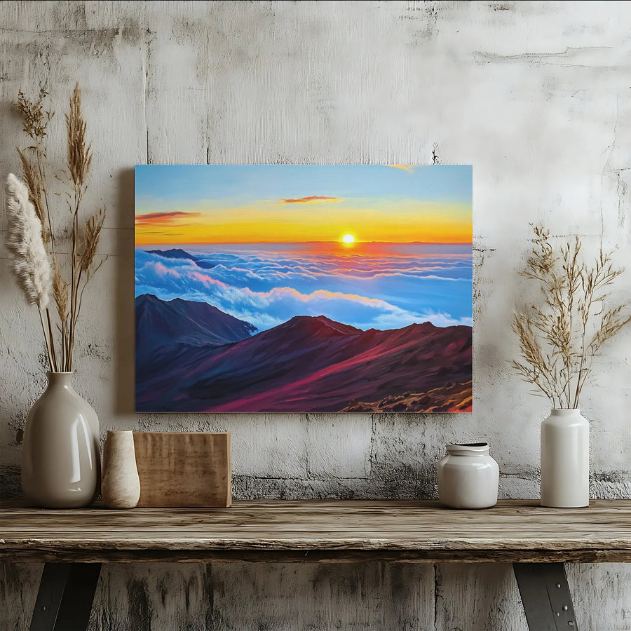 Mountain Sunset Canvas Art | Sea Of Clouds Landscape Print | Premium Gallery Wrap Wall Decor | Nature Lover Living Room Gift