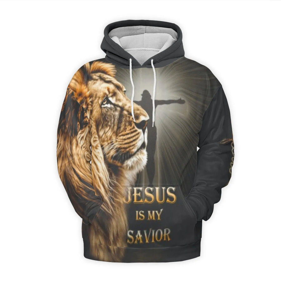 Jesus Is My Savior 3D Hoodie | Lion of Judah Religious Art | Premium Brushed Fleece Pullover | Christian Gift for Men and Women