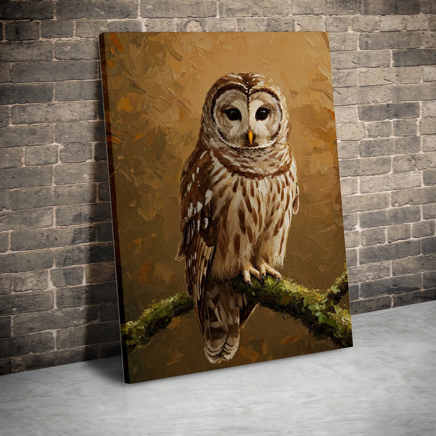 Barred Owl Canvas Wall Art | Impasto Textured Oil Painting Print | Premium Gallery Wrapped Decor | Nature Lover Gift for Living Room