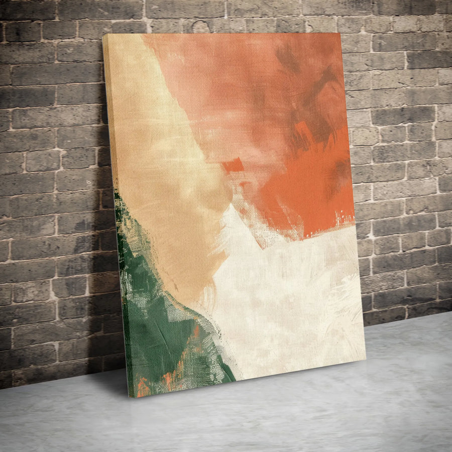Modern Abstract Canvas Art | Burnt Orange Beige Green Minimalist Wall Decor | Premium Gallery Wrapped Print | Living Room Home Office Gift
