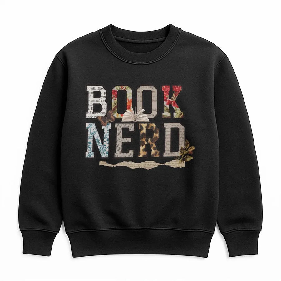 Book Nerd Sweatshirt | Retro Collage & Floral Letters | Premium Cotton | Gift for Book Lovers, Readers & Librarians
