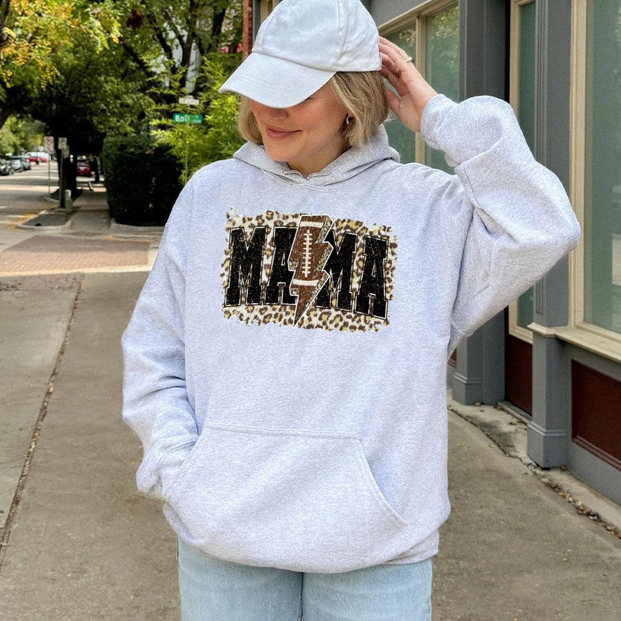 Football Mama Hoodie | Leopard Print Lightning Bolt Graphic | Premium Cotton Blend | Game Day Gift for Football Moms