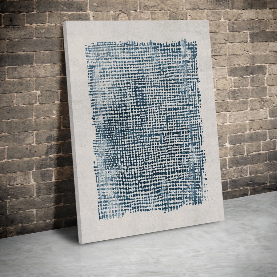 Abstract Indigo Blue Canvas Wall Art | Distressed Dot Grid Geometric Print | Premium Gallery Wrap Wooden Frame | Modern Minimalist Home Decor
