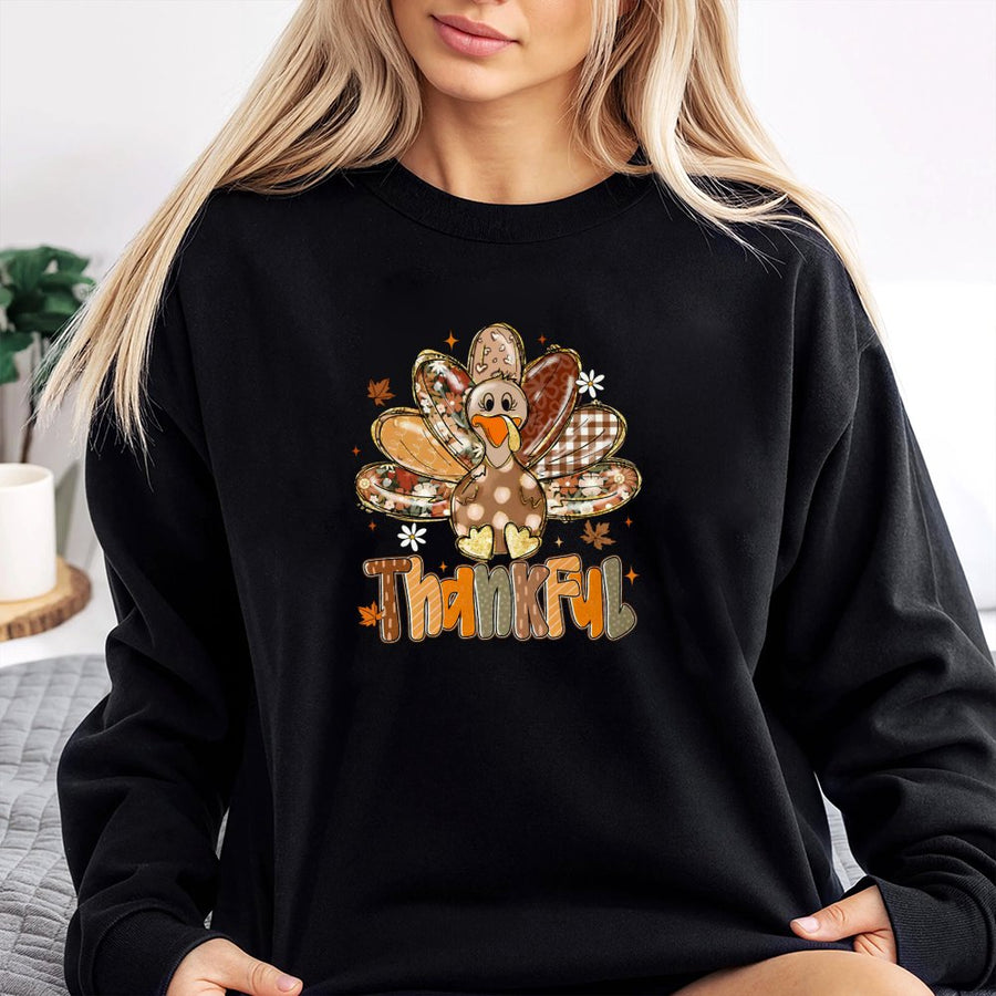 Thankful Turkey Sweatshirt | Cute Fall Graphic Thanksgiving Design | Premium Cotton Blend Fleece | Cozy Holiday Gift for Women and Men