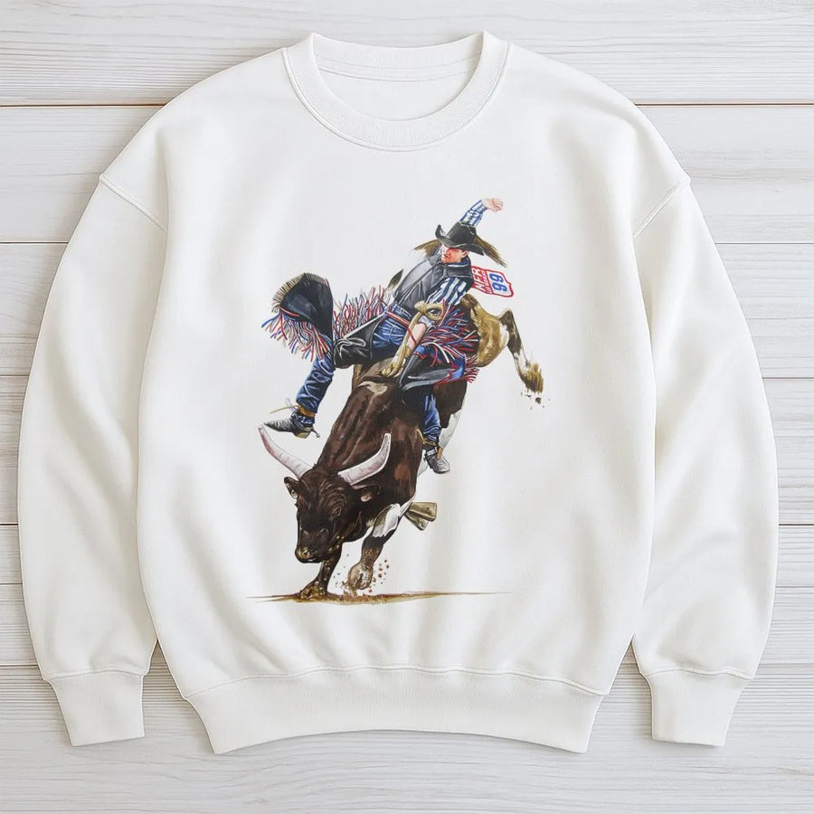Rodeo Bull Riding Sweatshirt | Western Cowboy Action Graphic | Premium Cotton Blend Crewneck | Gift for Rodeo Fans and Ranchers